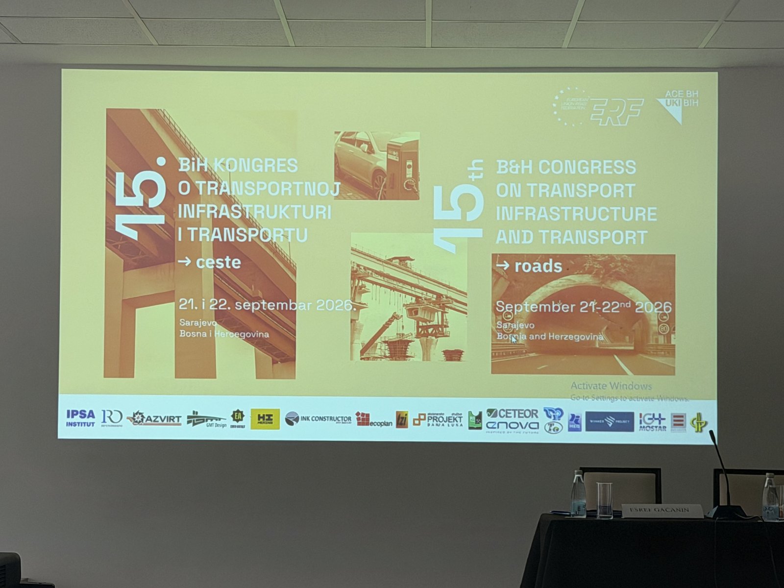 Opening slide of the 15th BiH Congress on Transport Infrastructure and Transport – Roads, Sarajevo, 21–22 September 2026