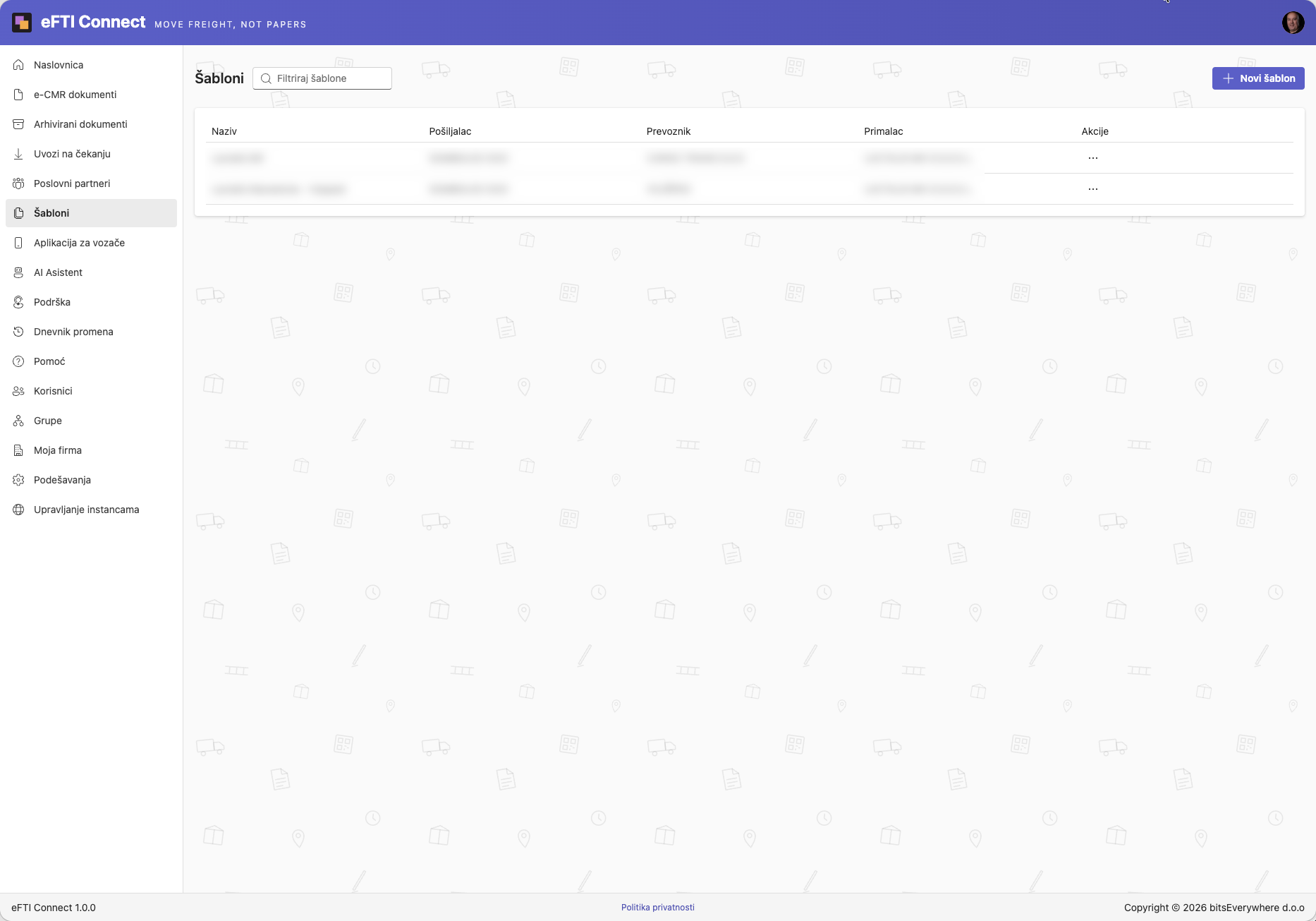 Saved e-CMR templates